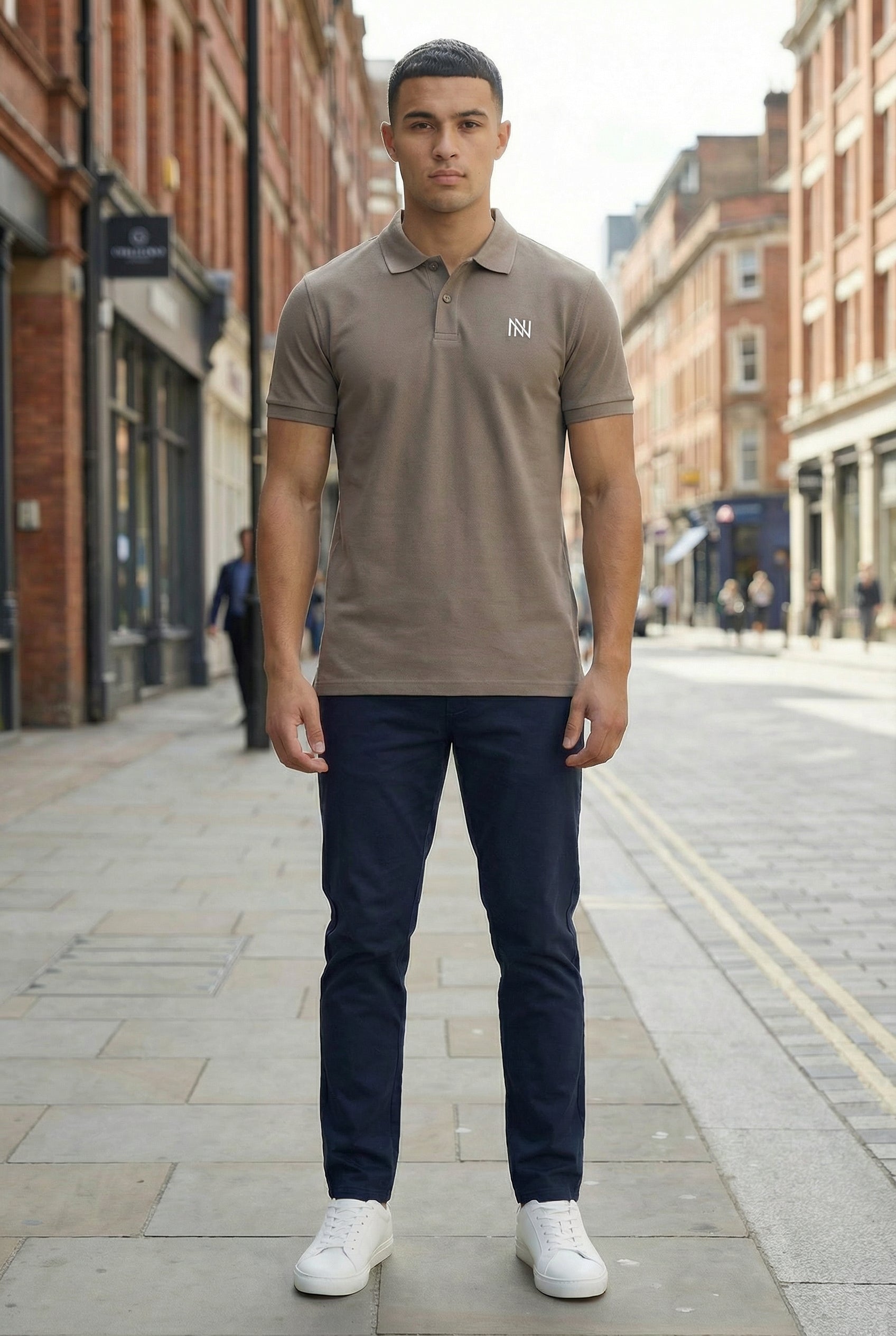 NN Prime Polo Shirt — Stone (Dark) — Outdoor Shot