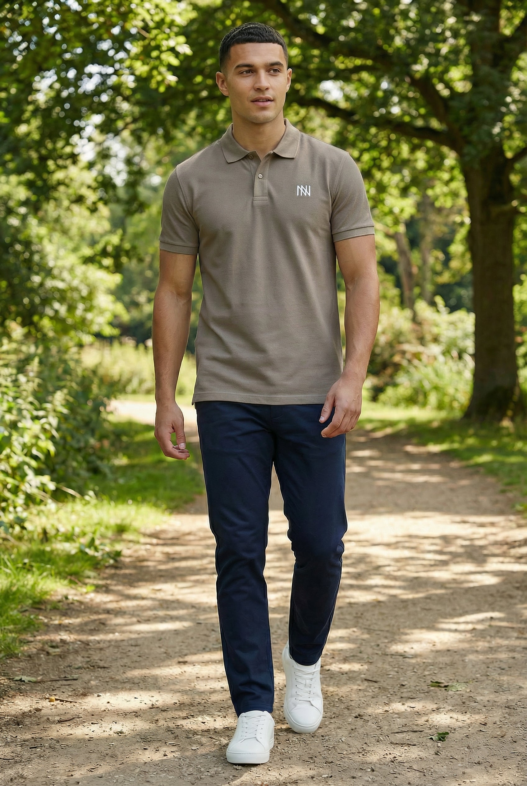 NN Prime Polo Shirt — Stone (Dark) — Outdoor Shot