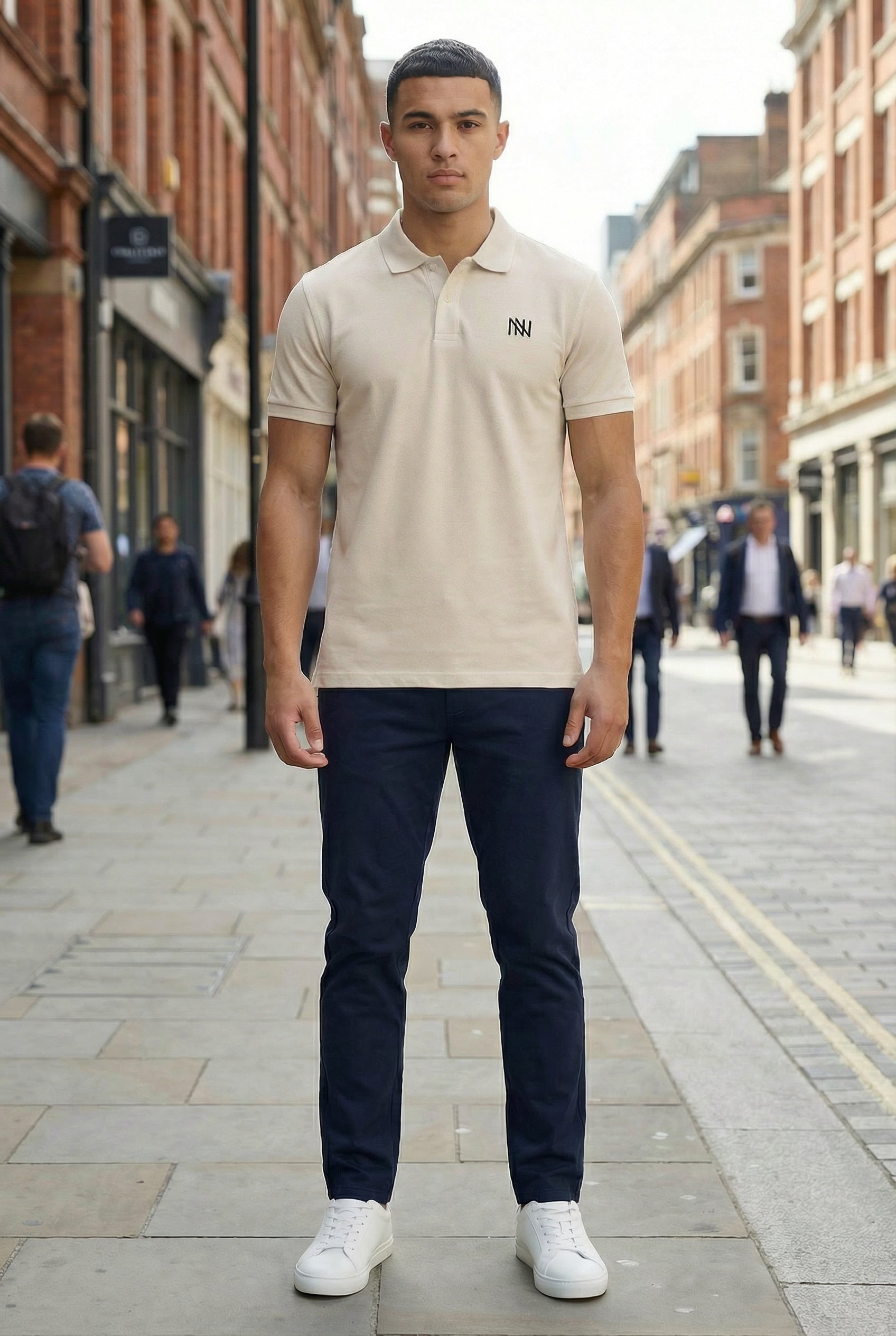 NN Prime Polo Shirt — Stone (Light) — Outdoor Shot