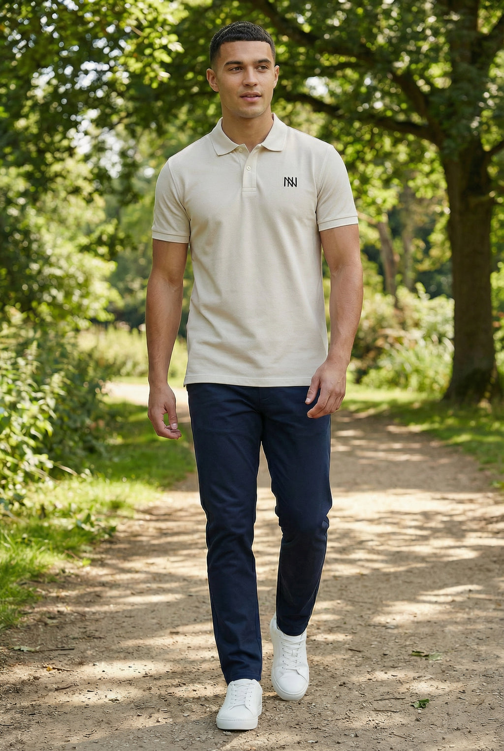 NN Prime Polo Shirt — Stone (Light) — Outdoor Shot