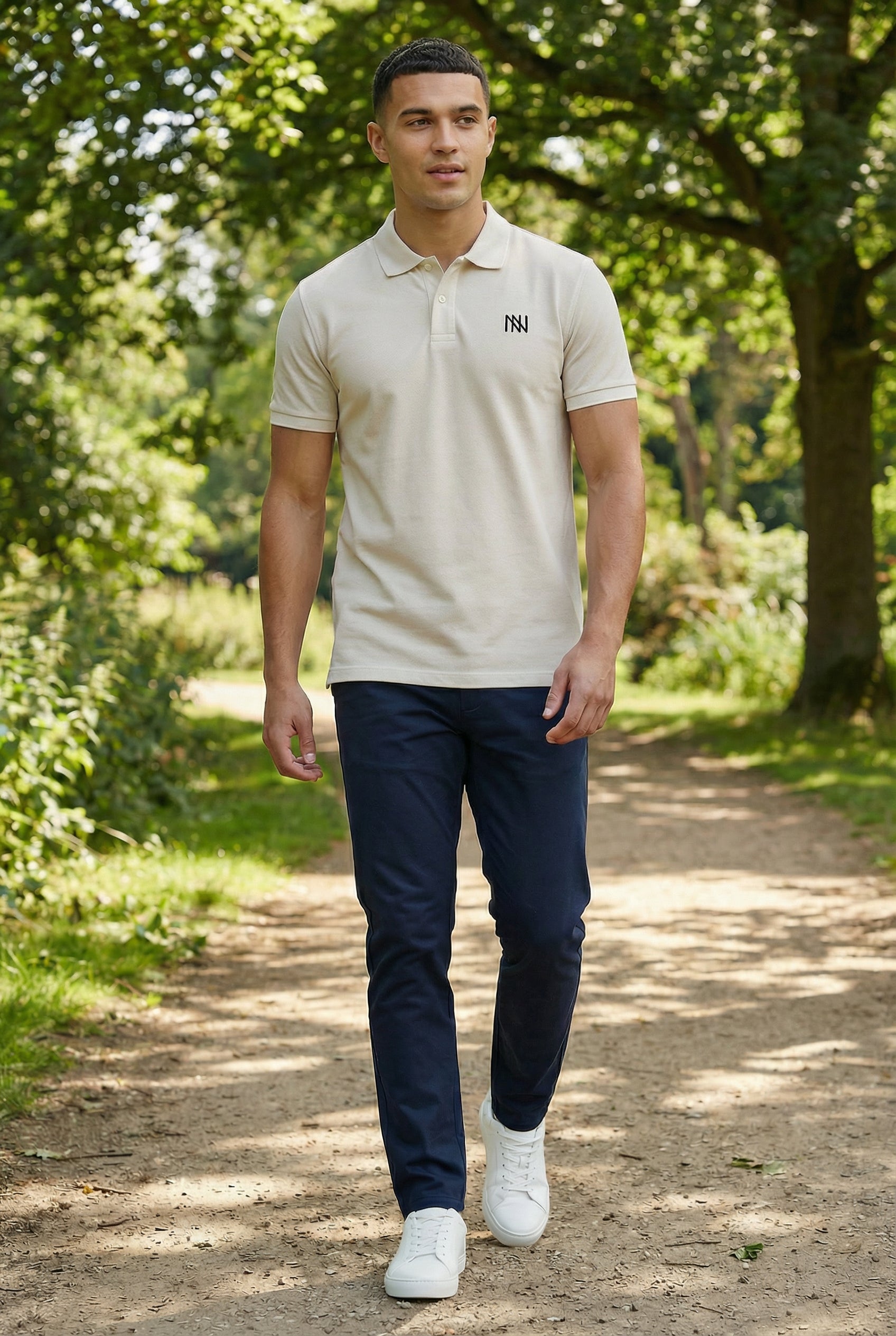 NN Prime Polo Shirt — Stone (Light) — Outdoor Shot