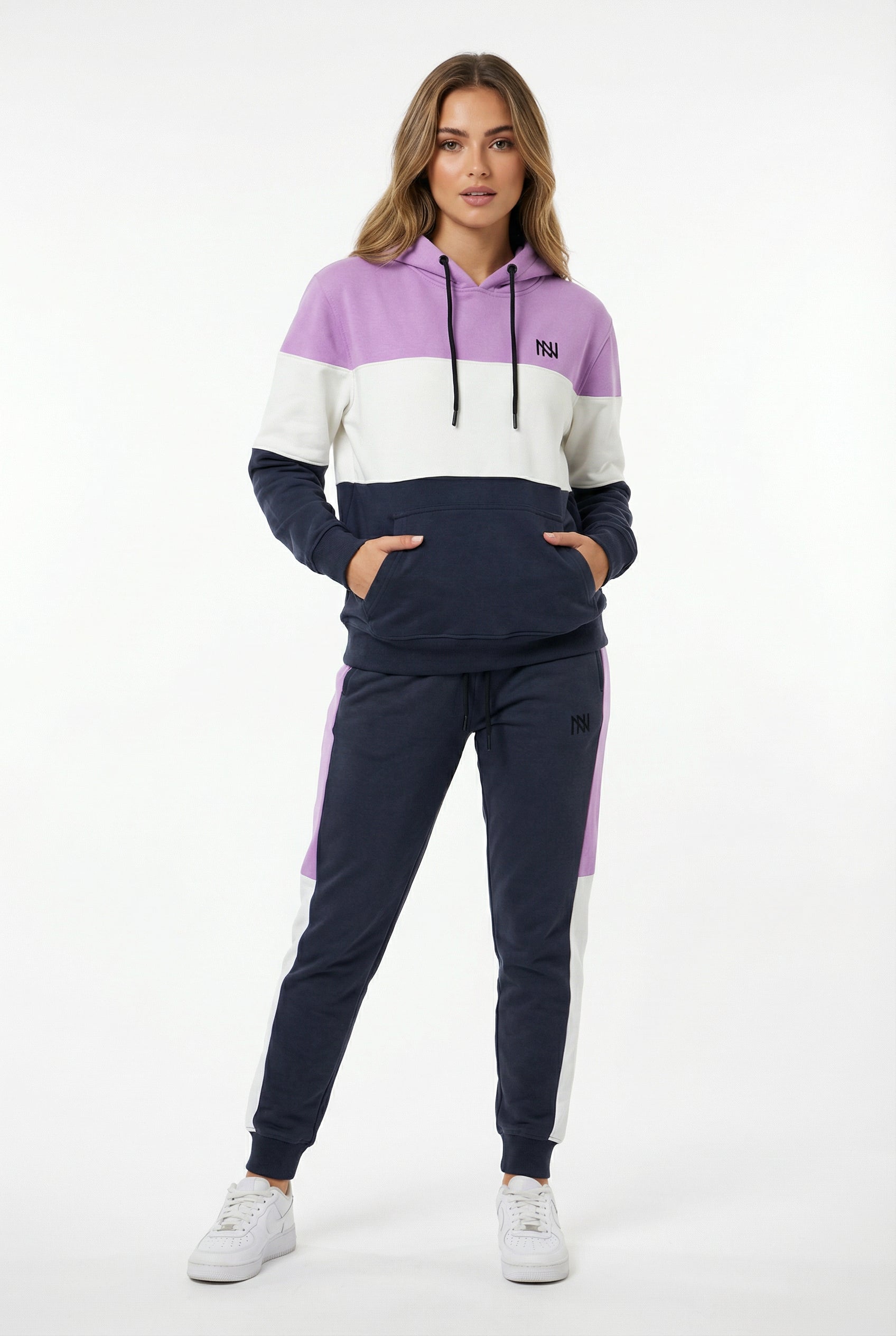 NN Prime Colour-Block Tracksuit — Purple/White/Navy (Women's) — Indoor Shot